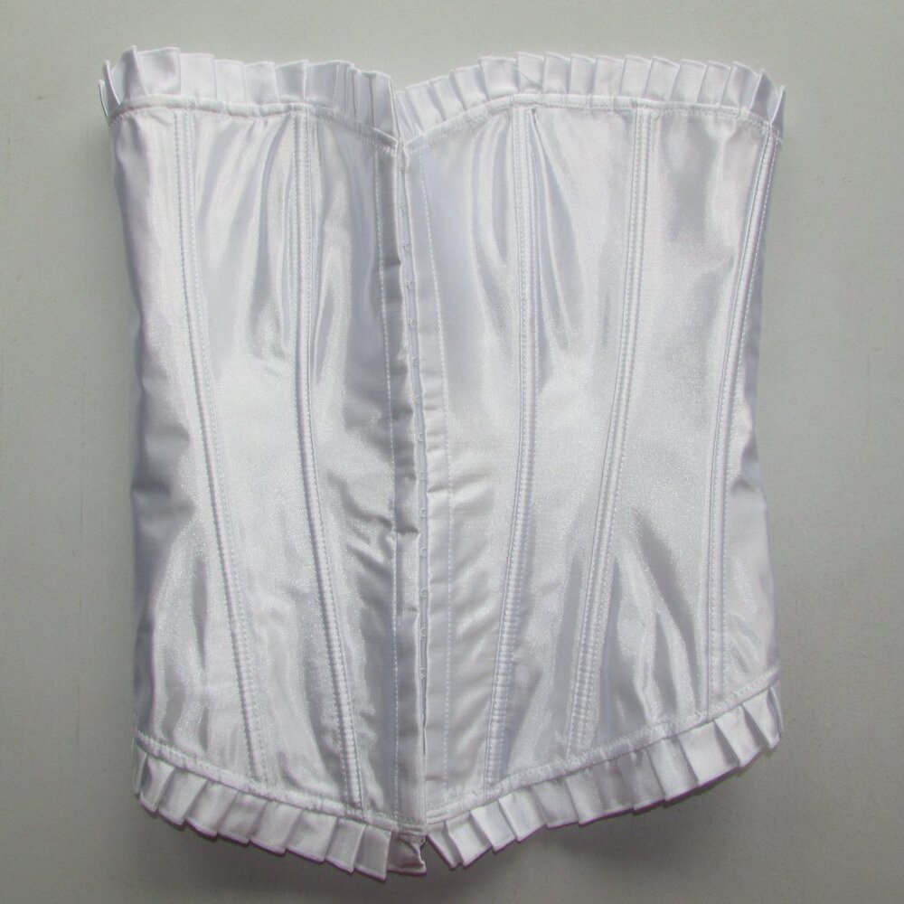 White Satin Ruffled Corset Set - Med - Picture 11 of 14